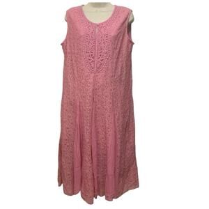 Vintage Pink Lace Midi Dress BFA Classics Sleeveless Boho Cottagecore Sz 14p